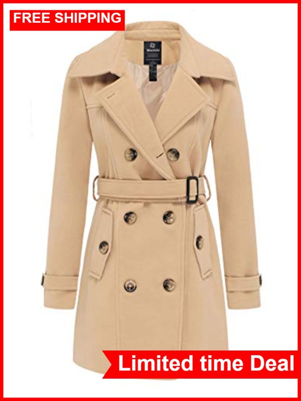 Women's Double Breasted Pea Coat Winter Mid-Long Trench Coat Fitted